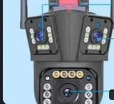Crna spoljna 4K WiFi kamera WQI-839 sa dva ultra-širokougaona sočiva i dodatnim sočivom za zum