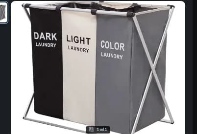 Trodelna sklopiva korpa za veš sa pregradama Dark, Light i Color na aluminijumskom X-okviru