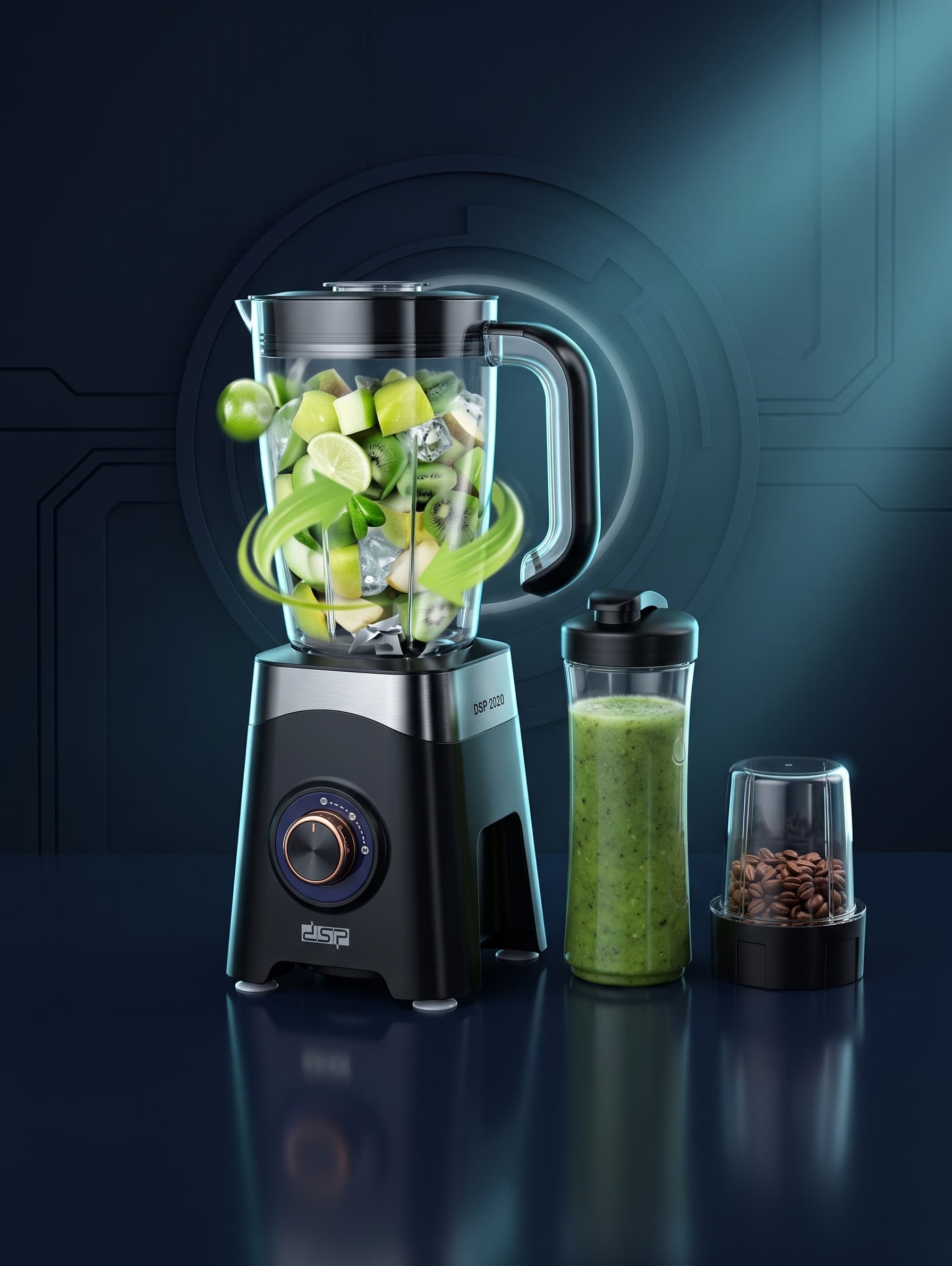 Blender DSP 2020 sa providnom posudom, prenosivom flašom i čašicom za mlevenje