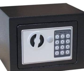 Mali crni elektronski sef sa digitalnom bravom i tastaturom