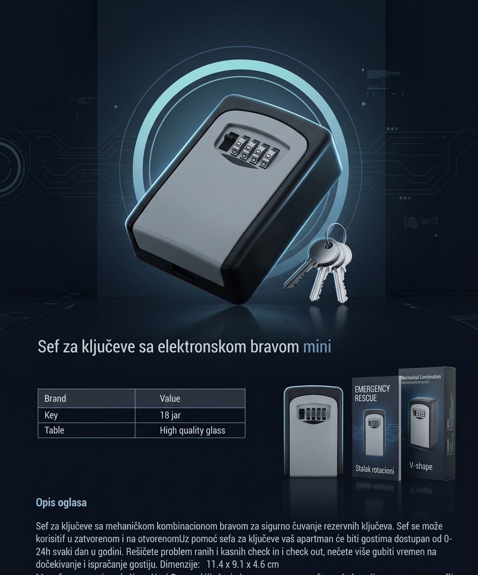 Mini sef za ključeve sa kombinacionom bravom