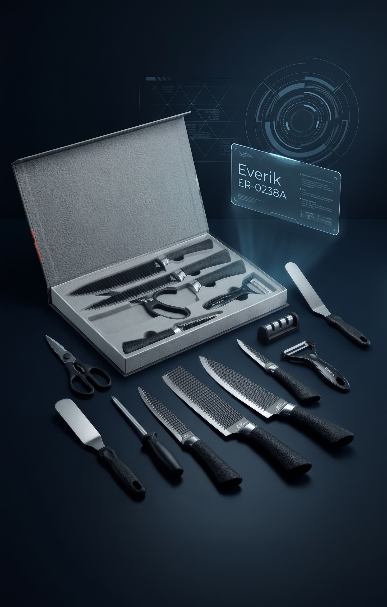 Set noževa Everik ER-0238A sa makazama i ljuštilicom