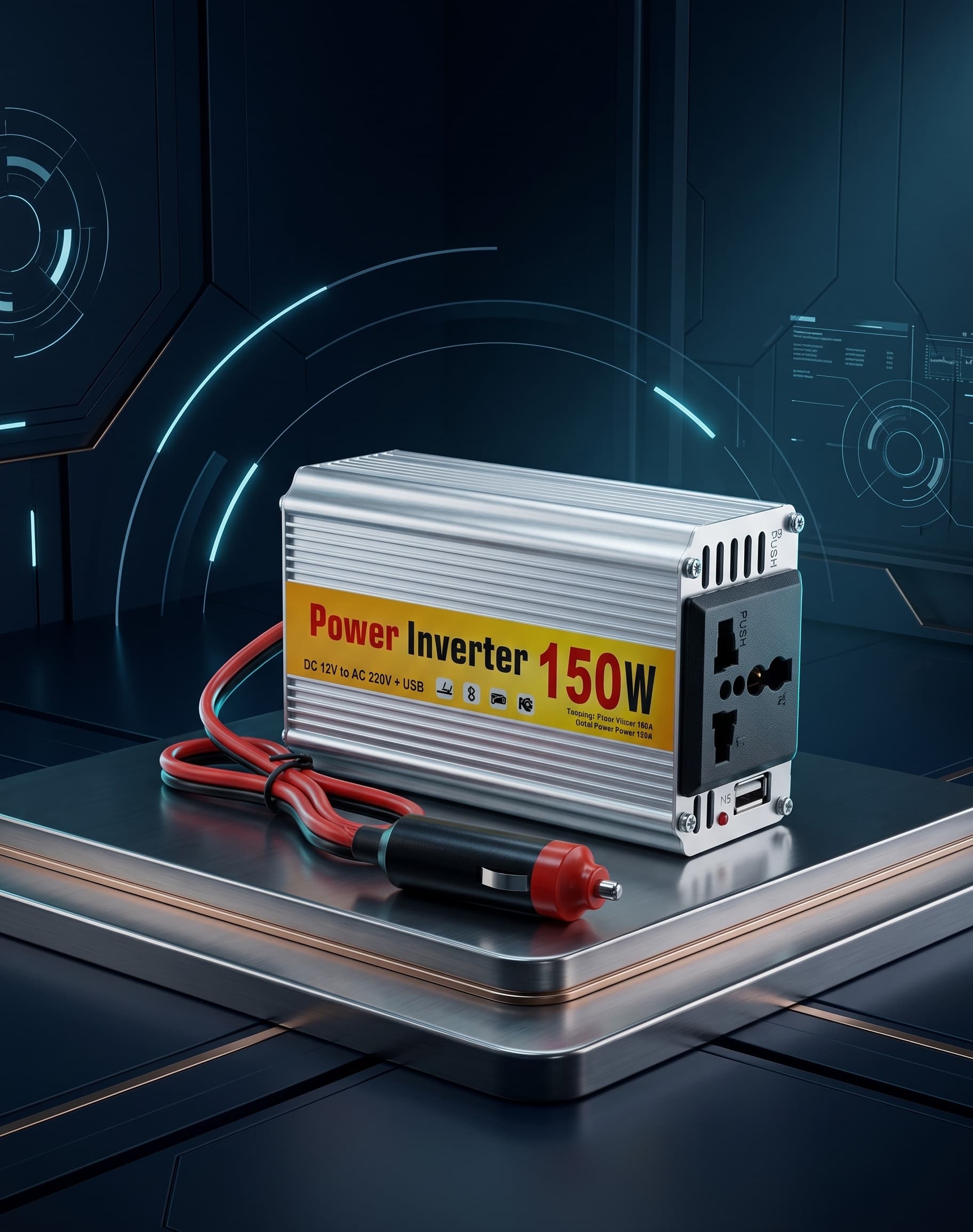 Pretvarač napona (inverter) 12V na 220V, snage 150W, sa kablom za upaljač